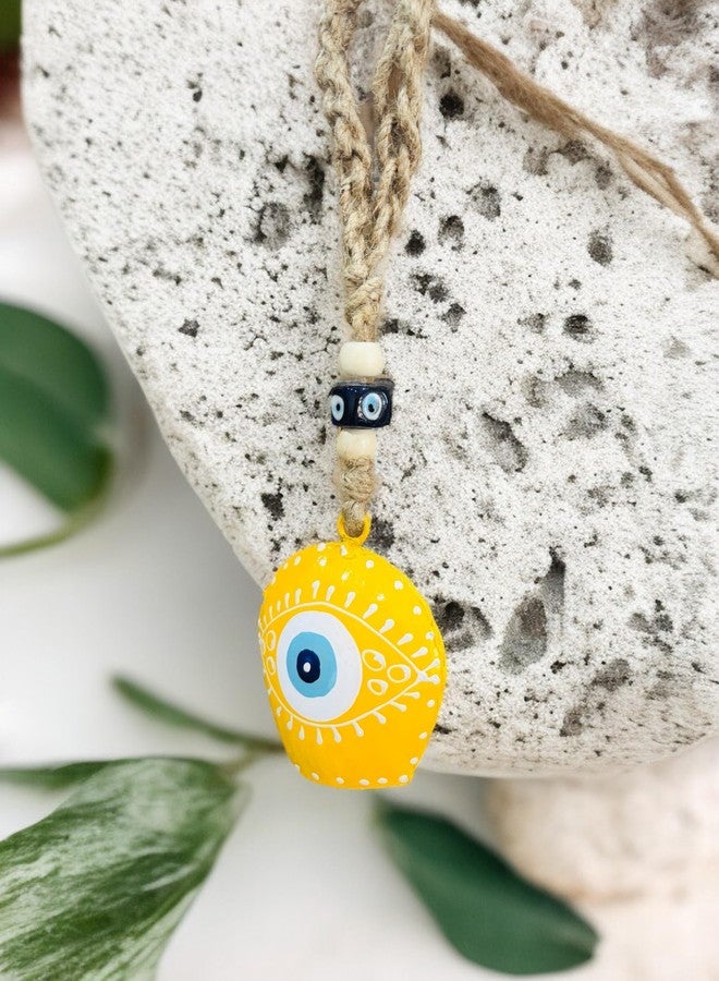 WARMINGO DE Metal Evil Eye Bell Wall Hanging for Home Main Door Entrance | Hand Painted Spiritual Home Decor Decorative Cow Bell | Feng Shui Vastu Evil Eye Good Luck Gift (Yellow) - Image 2